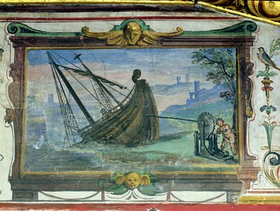 Una vite senza fine che permise ad Archimede (c.287-12 a.C.) di trascinare una nave a riva, Stanza della Matematica, 1587-1609 da Giulio Parigi